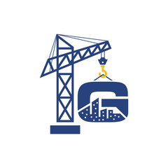 Obraz na płótnie Canvas Initial G Crane Building Real Estate Construction Logo Design.