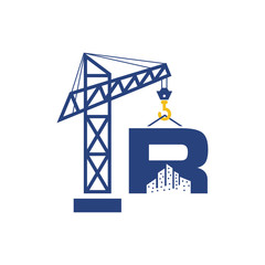 Initial R Crane Building Real Estate Construction Logo Design.