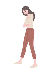 Fototapeta premium Cute young girl in fashion casual clothes cartoon character design flat vector illustration isolated on white background