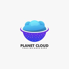 Vector Logo Illustration Planet with Cloud Gradient Colorful Style.