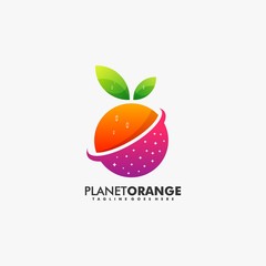 Vector Logo Illustration Planet and orange Gradient Colorful Style.