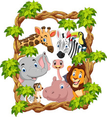 Cartoon collection happy zoo animals 