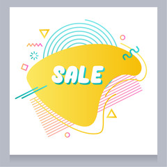 Modern abstract liquid symbol sale advertisement poster with colorful element design.
