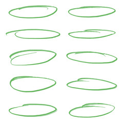 Set of light green oval vector highlighter elements