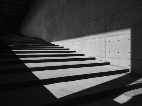 Cement concrete wall stairs Architecture details Modern building shade and shadow lighting © VTT Studio