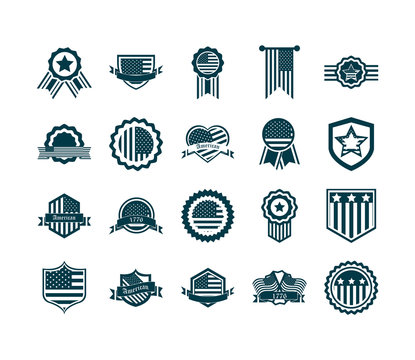 happy independence day, american flag national freedom patriotism icons set silhouette style