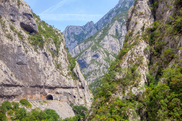 Highway tunnel through the mountain in Balkans
