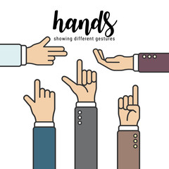 Hands showing different gestures for designer