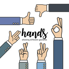 Hands showing different gestures for designer