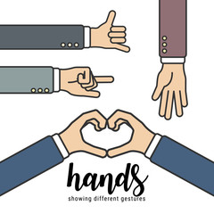 Hands showing different gestures for designer