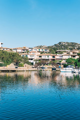 Fototapeta na wymiar Unknown boats in the harbor of Porto Rotondo, Sardinia