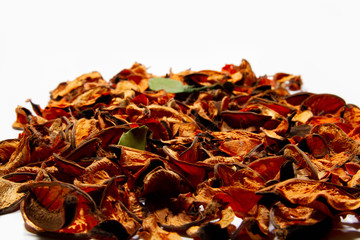 Obraz premium Dried potpourri leaves on white background