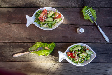 vegetable salad in a beautiful white plate