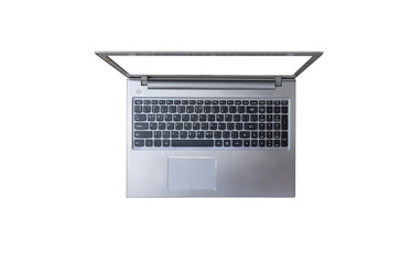 Fototapeta na wymiar Top view of silver laptop on white background with clipping path.