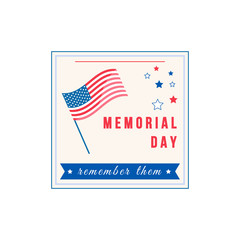 American Memorial Day flat color vector badge. American flag. National United States holiday sticker. US freedom and liberty celebration patch. War hero honor ceremony isolated design element