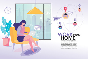 cartoon character design working at home, work from home concept, in living room, vector design EPS10.