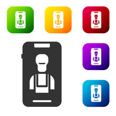 Black Online car services icon isolated on white background. Car service and repair parts. Set icons in color square buttons. Vector