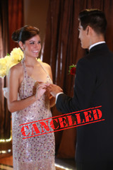 Cancelled wedding celebration events due to Coronavirus outbreak. Ceremony and reception postponed dye to Covid-19 epidemic. Red cancelled stamp text.