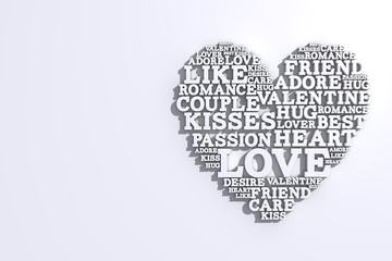 Love word cloud. Valentines day. 3D rendering