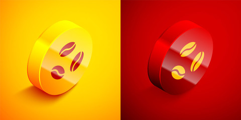 Isometric Coffee beans icon isolated on orange and red background. Circle button. Vector
