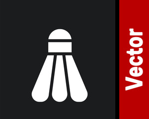 White Badminton shuttlecock icon isolated on black background. Sport equipment. Vector