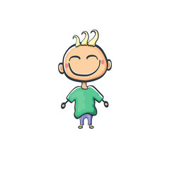 Cartoon cute funny boy isolated on white background, Cartoon happy children with funny hair. 1 june international childrens day background with little smiling baby boy
