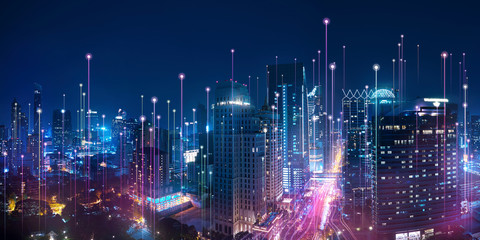 Konzept der intelligenten Stadt- und Big-Data-Verbindungstechnologie.