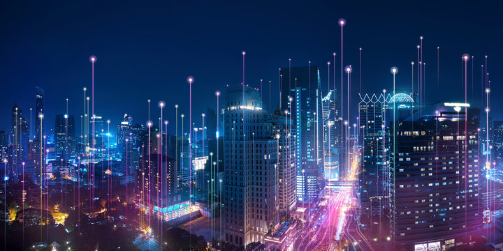 Smart city and big data connection technology concept .