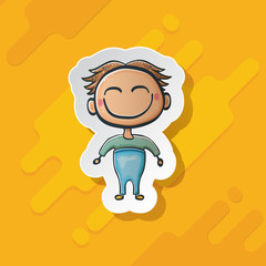 Cartoon cute funny boy isolated on orange background, Cartoon happy children with funny hair. 1 june international childrens day background with little smiling baby boy