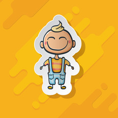 Cartoon cute funny boy isolated on orange background, Cartoon happy children with funny hair. 1 june international childrens day background with little smiling baby boy