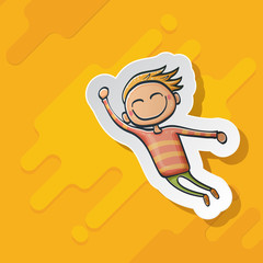 Cartoon cute funny boy isolated on orange background, Cartoon happy children with funny hair. 1 june international childrens day background with little smiling baby boy