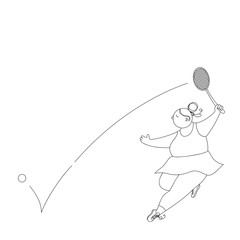 Obraz premium Vector illustration of a cute girl hitting a tennis ball with a racket.Linear silhouette isolated on a white background.
