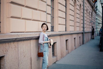 Asian girl is walking in the city