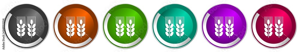 Fototapete Agricultural icon set, silver metallic chrome border vector web buttons in 6 colors options for webdesign.