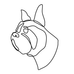 Cute and friendly dog ​​is drawn in one line. Suitable for dog shelter logo, dog food, greeting cards. Icon for web. Vector illustration.