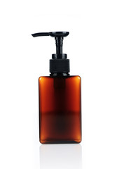 Brown Square PETG Plastic Pump Press Cosmetic Bottle Container with pump side view