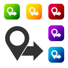 Black Map pin icon isolated on white background. Navigation, pointer, location, map, gps, direction, place, compass, search concept. Set icons in color square buttons. Vector