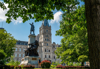 Naklejka premium Parliament of Quebec with its nice tower. The Jacques Cartier building is an old and huge house where big decisions are made for Quebec province. 