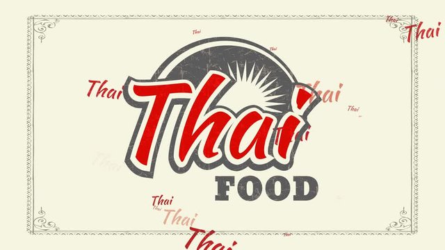 thai aliment showing with tattered out 70s style letters and sun graphical for asian dining room mark