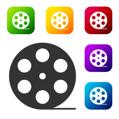 Black Film reel icon isolated on white background. Set icons in color square buttons. Vector