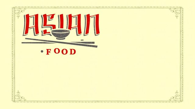 asian food restaurant trademark with logographic style writing above chopsticks and bowl visual wrapped with frayed texture