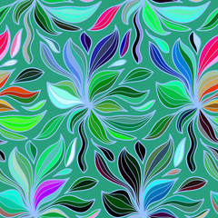 Abstract vector color background of doodle hand drawn lines. Colorful floral pattern. Wave seamless wallpaper