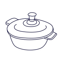 Cauldron saucepan for cooking in doodle style. Hand drawn vector illustration in black ink isolated on white background.