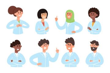 Vector illustration of portraits of doctors isolated on white