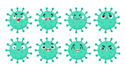 Fototapeta premium Vector set of cartoon coronavirus character isolated on white.