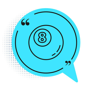 recommend clip art: Black line Billiard pool snooker ball icon isolated on white background. Blue speech bubble symbol. Vector