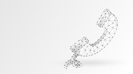 Telephone handset. Contact, telecommunication symbol. Low poly, wireframe 3d vector illustration. Abstract polygonal image on white background