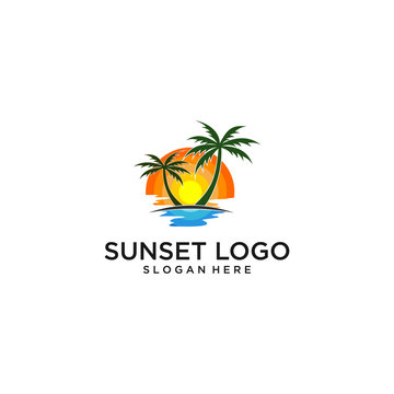 summer palm beach logo vector design