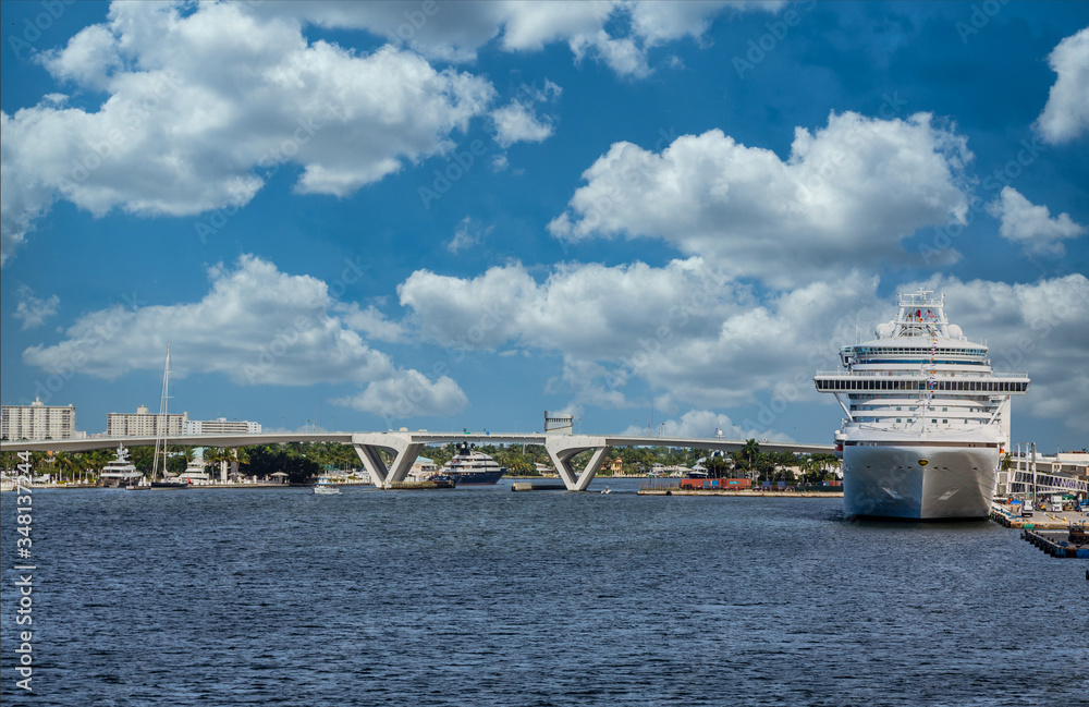 Sticker cruise ship docked near drawbridge in fort lauderdale