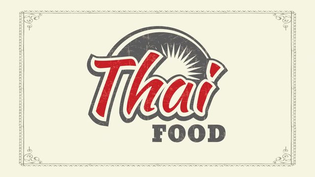 thai food presentation with worn out 70s style letters and sunshine graphic for asian restaurant mark